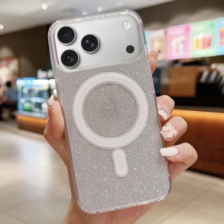 For iPhone 17 Pro Acrylic Transparent Glitter MagSafe Phone Case(Silver)