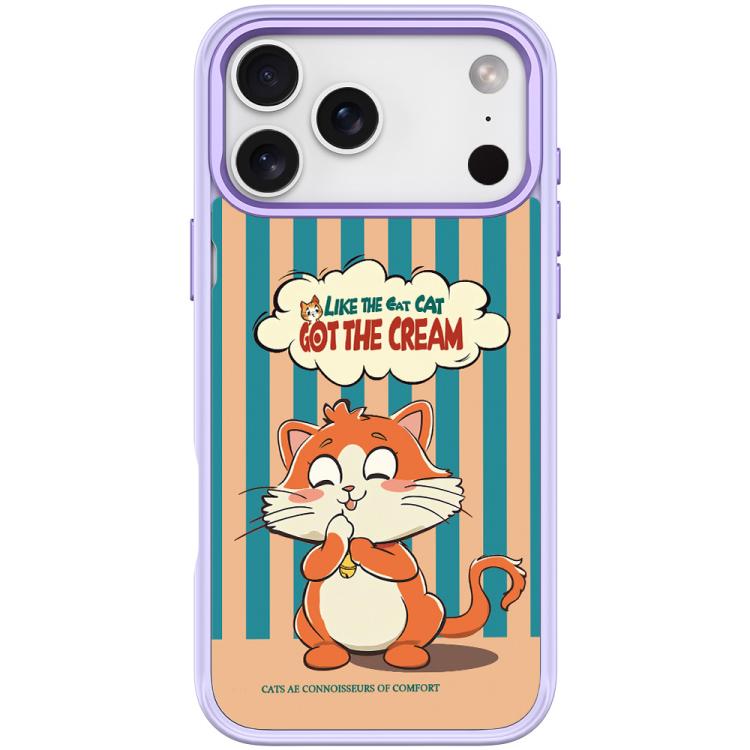 For iPhone 17 Pro Adorable Bell Cat Pattern Magnetic Phone Case(Light Purple)