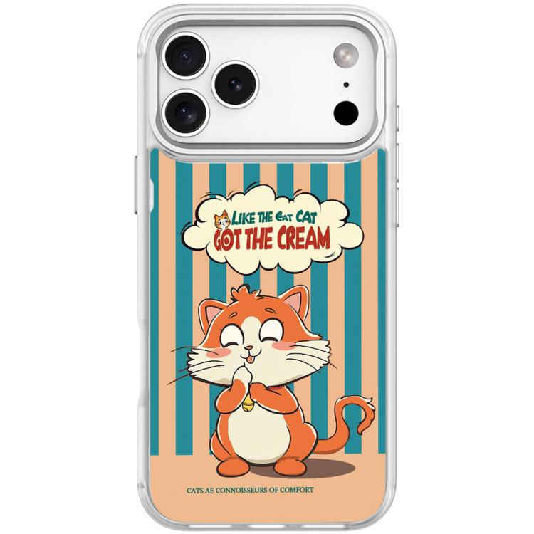 For iPhone 17 Pro Adorable Bell Cat Pattern Magnetic Phone Case(Transparent White)
