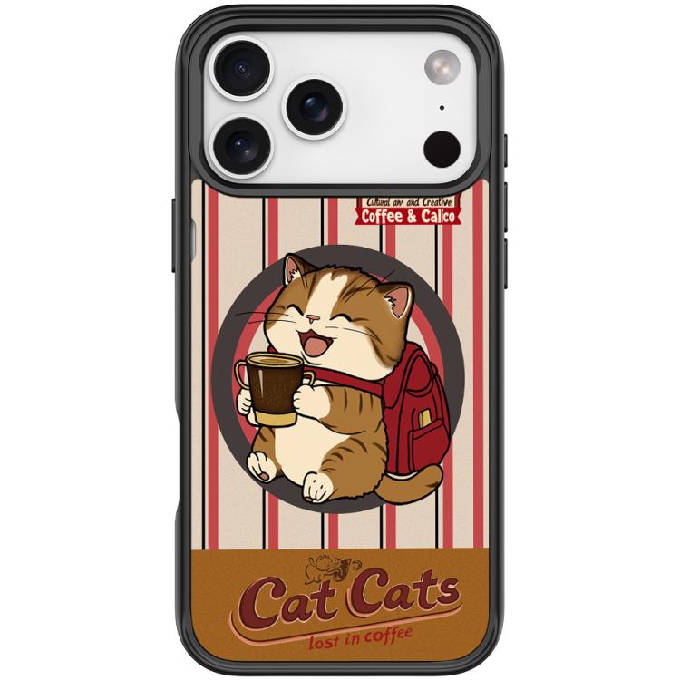 For iPhone 17 Pro Adorable Coffee Cat Pattern Magnetic Phone Case(Black)