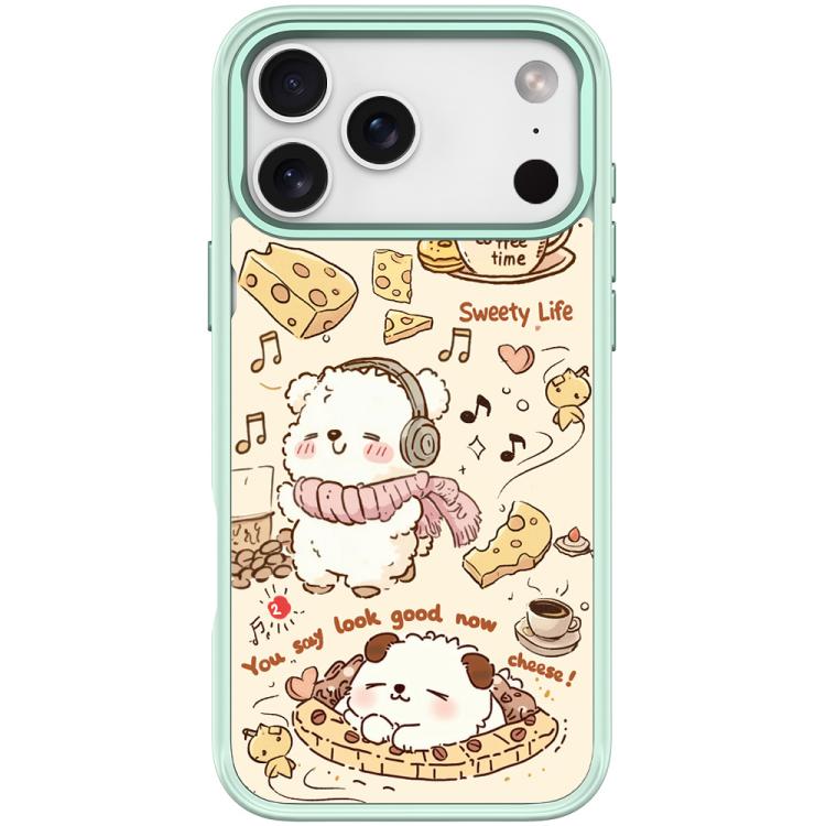 For iPhone 17 Pro Adorable Coffee Cat Pattern Magnetic Phone Case(Light Green)