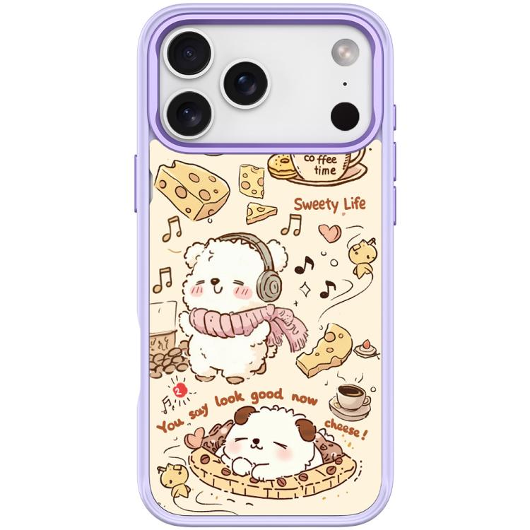 For iPhone 17 Pro Adorable Coffee Cat Pattern Magnetic Phone Case(Light Purple)