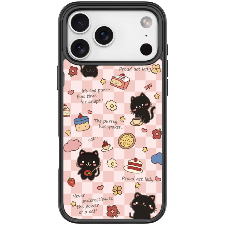 For iPhone 17 Pro Adorable Dessert Cat Pattern Magnetic Phone Case(Black)