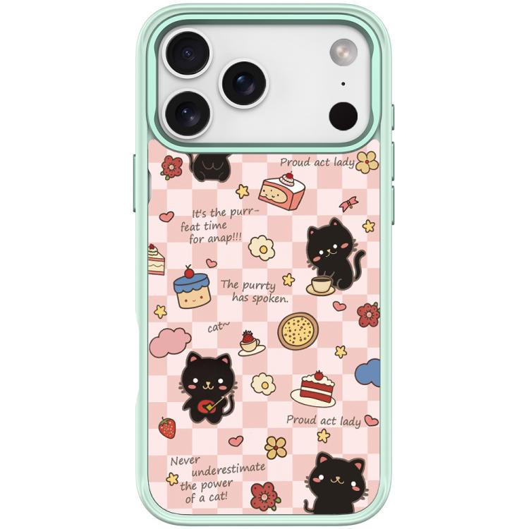 For iPhone 17 Pro Adorable Dessert Cat Pattern Magnetic Phone Case(Light Green)