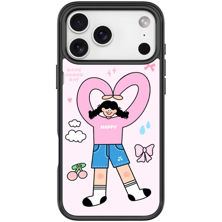 For iPhone 17 Pro Adorable Double Ponytail Heart Girl Pattern Magnetic Phone Case(Black)