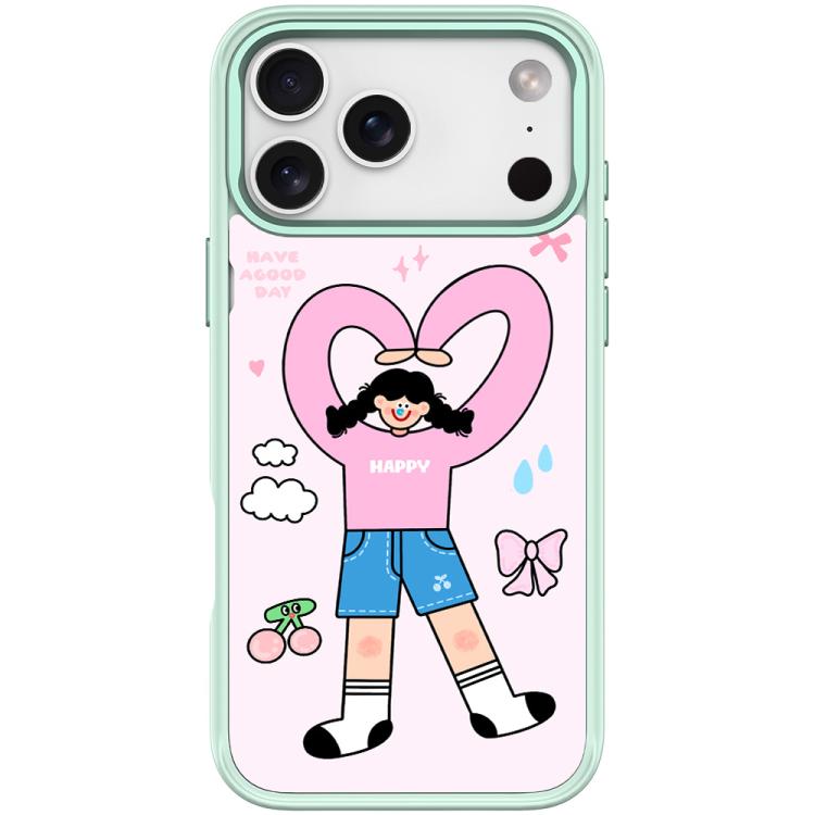 For iPhone 17 Pro Adorable Double Ponytail Heart Girl Pattern Magnetic Phone Case(Light Green)