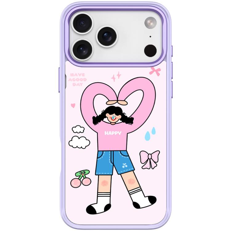 For iPhone 17 Pro Adorable Double Ponytail Heart Girl Pattern Magnetic Phone Case(Light Purple)