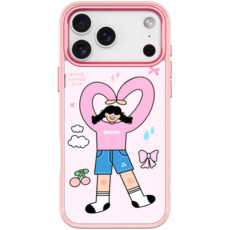 For iPhone 17 Pro Adorable Double Ponytail Heart Girl Pattern Magnetic Phone Case(Pink)