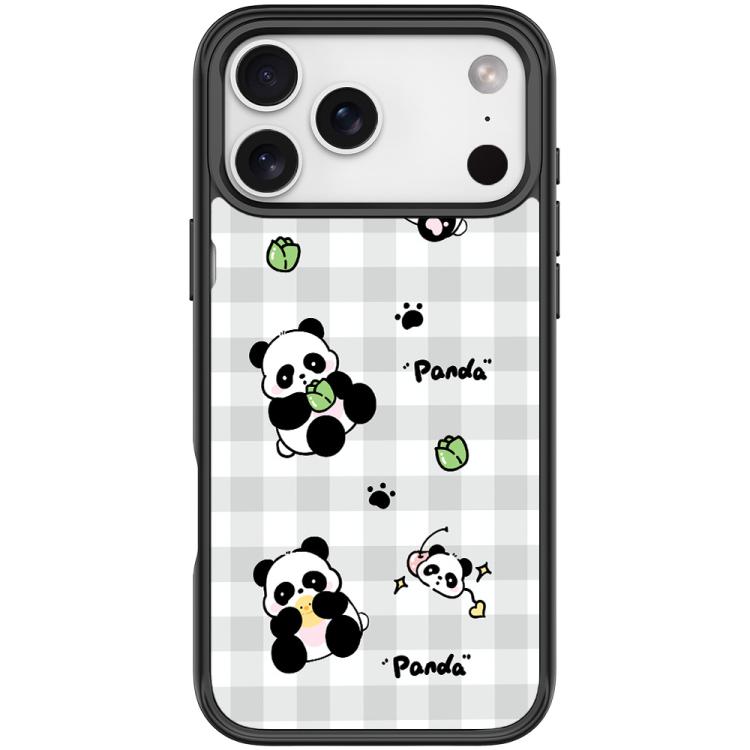 For iPhone 17 Pro Adorable Grid Panda Pattern Magnetic Phone Case(Black)