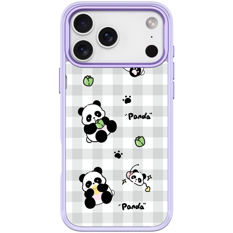 For iPhone 17 Pro Adorable Grid Panda Pattern Magnetic Phone Case(Light Purple)