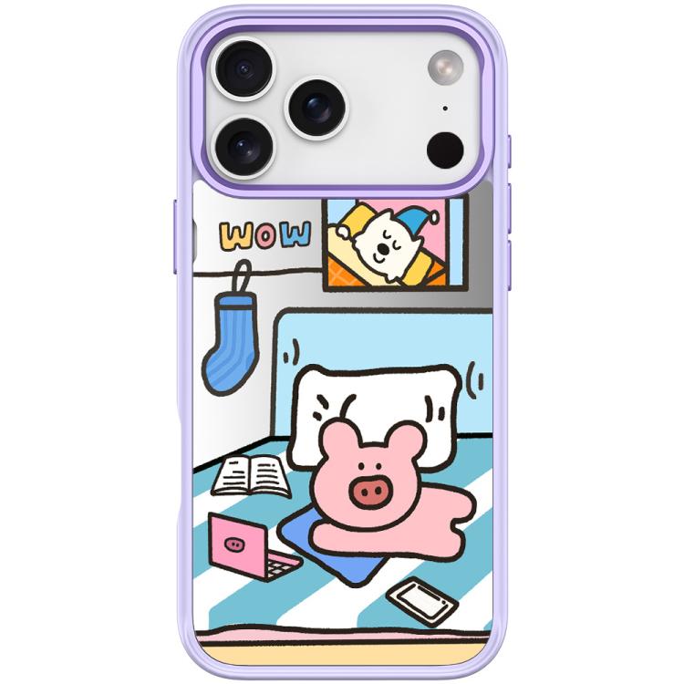 For iPhone 17 Pro Adorable Little Pig Pattern Magnetic Phone Case(Light Purple)