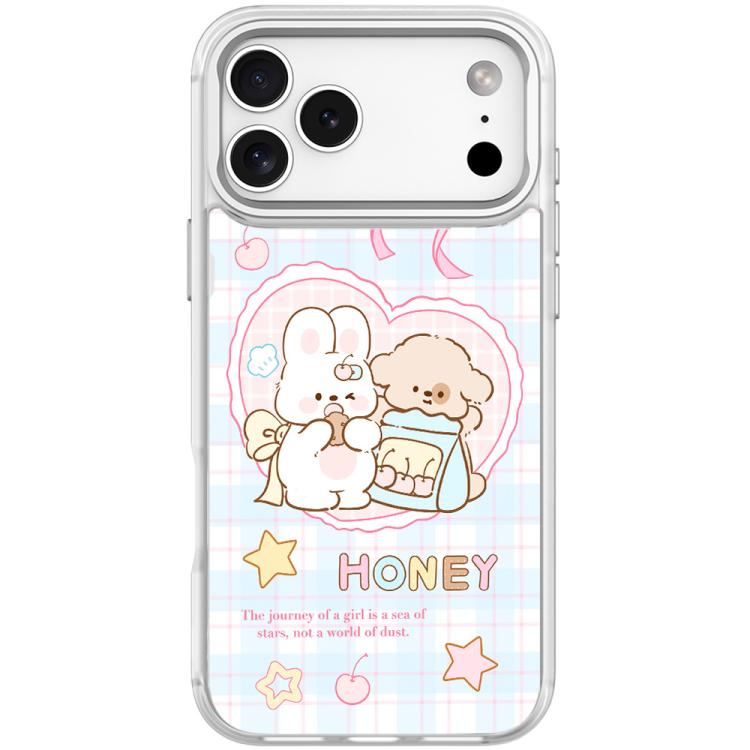 For iPhone 17 Pro Adorable Love Rabbit Pattern Magnetic Phone Case(Transparent White)