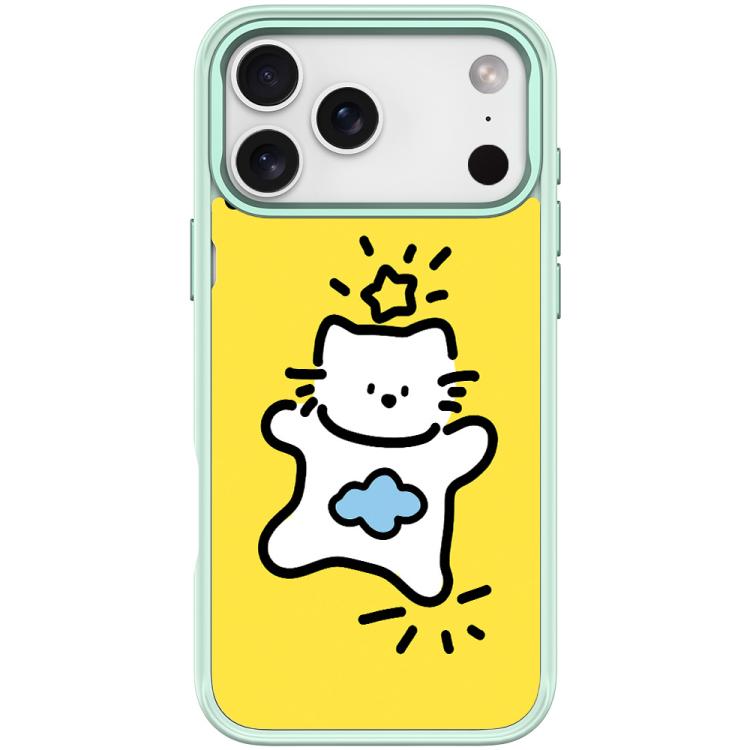 For iPhone 17 Pro Adorable Stars Cloud Cat Pattern Magnetic Phone Case(Light Green)