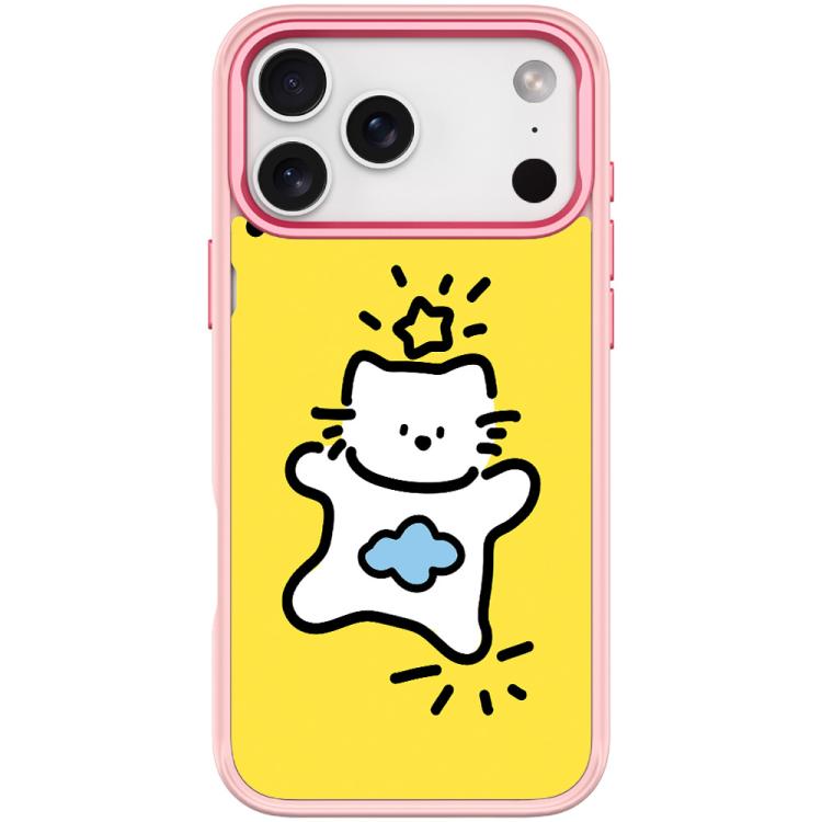 For iPhone 17 Pro Adorable Stars Cloud Cat Pattern Magnetic Phone Case(Pink)