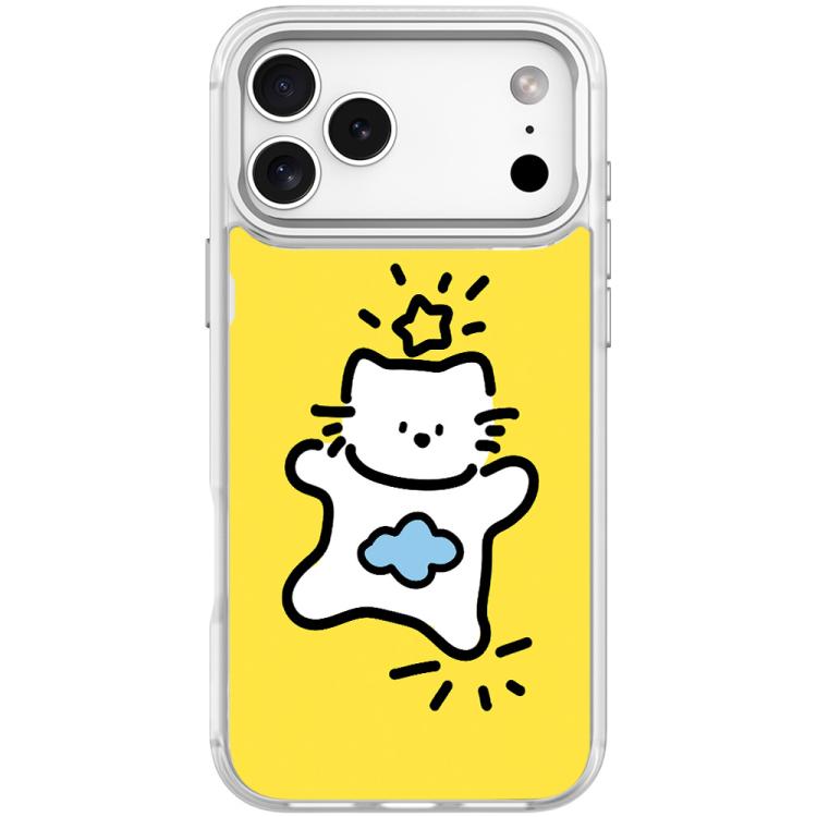 For iPhone 17 Pro Adorable Stars Cloud Cat Pattern Magnetic Phone Case(Transparent White)
