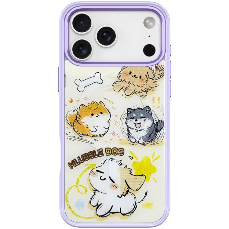 For iPhone 17 Pro Adorable Whirlwind Dog Pattern Magnetic Phone Case(Light Purple)