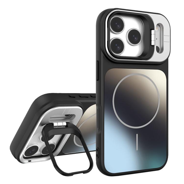 For iPhone 17 Pro AG Frosted Lens Holder MagSafe Phone Case(Black)
