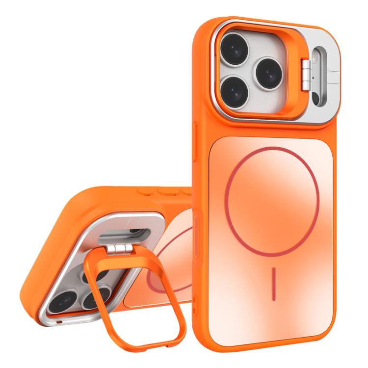 For iPhone 17 Pro AG Frosted Lens Holder MagSafe Phone Case(Orange)