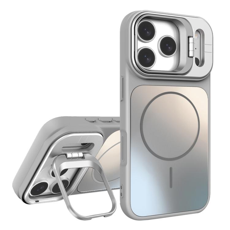 For iPhone 17 Pro AG Frosted Lens Holder MagSafe Phone Case(Titanium Silver)