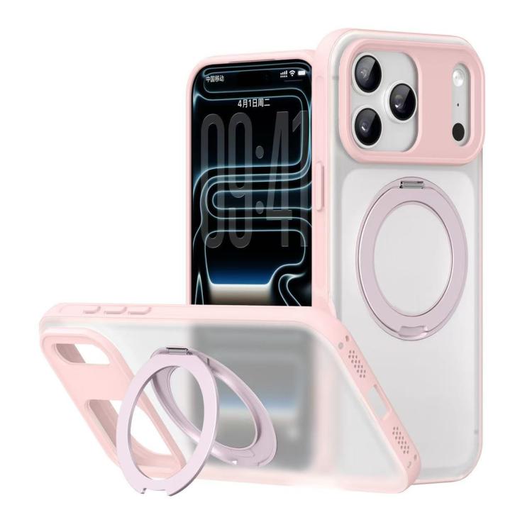 For iPhone 17 Pro Alpha-style Rotating Bracket Magnetic Phone Case(Transparent Pink)