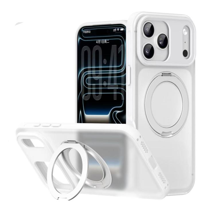 For iPhone 17 Pro Alpha-style Rotating Bracket Magnetic Phone Case(Transparent White)