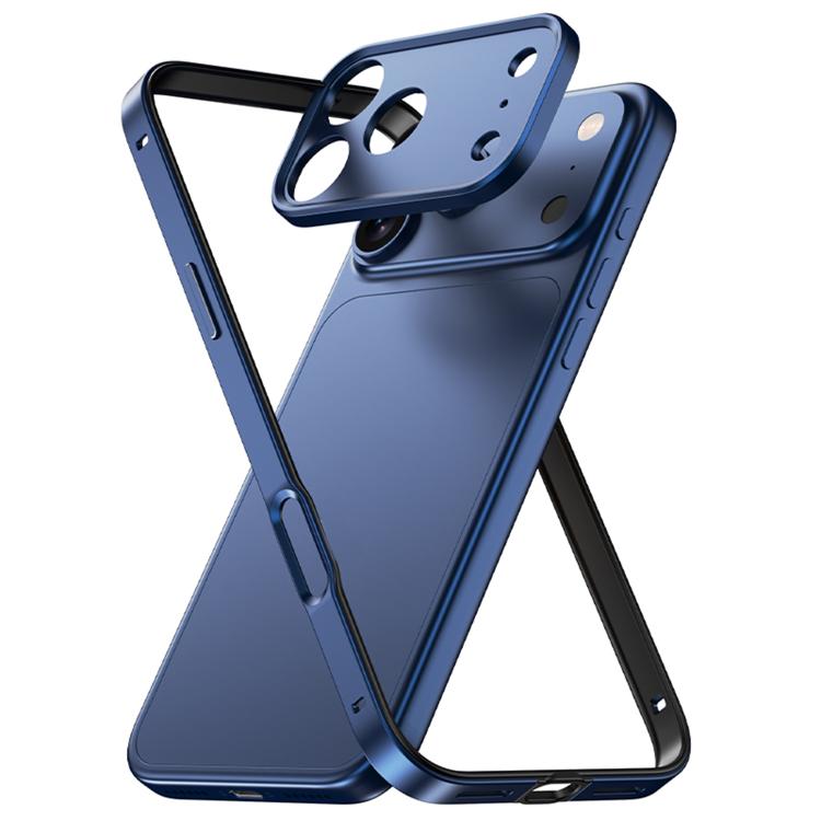 For iPhone 17 Pro Aluminum Alloy Hybrid Silicone Edge Thin Cooling Phone Frame Case with Metal Lens Frame(Blue)