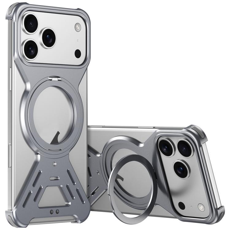 For iPhone 17 Pro Armor 360 Holder Frameless Alloy MagSafe Phone Case(Space Gray)