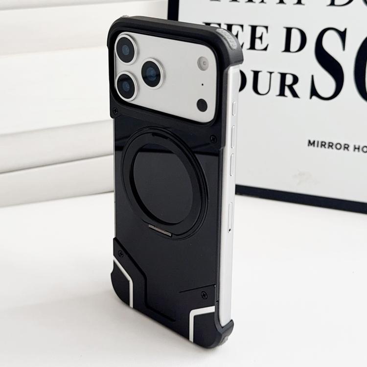 For iPhone 17 Pro Armor Original Color Metal Frameless 360 Rotation Holder Magnetic Phone Case(Black)