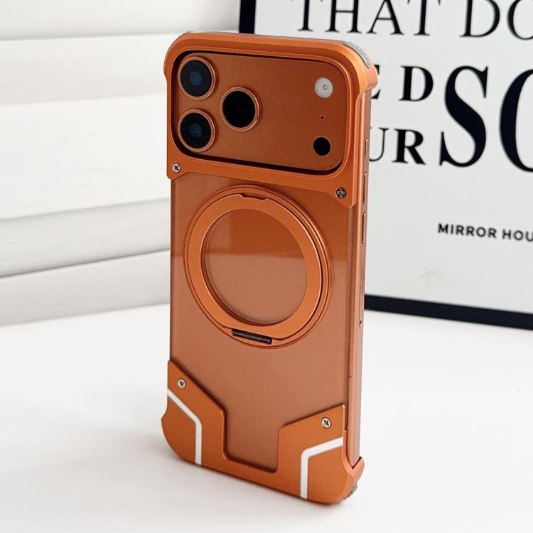 For iPhone 17 Pro Armor Original Color Metal Frameless 360 Rotation Holder Magnetic Phone Case(Orange)