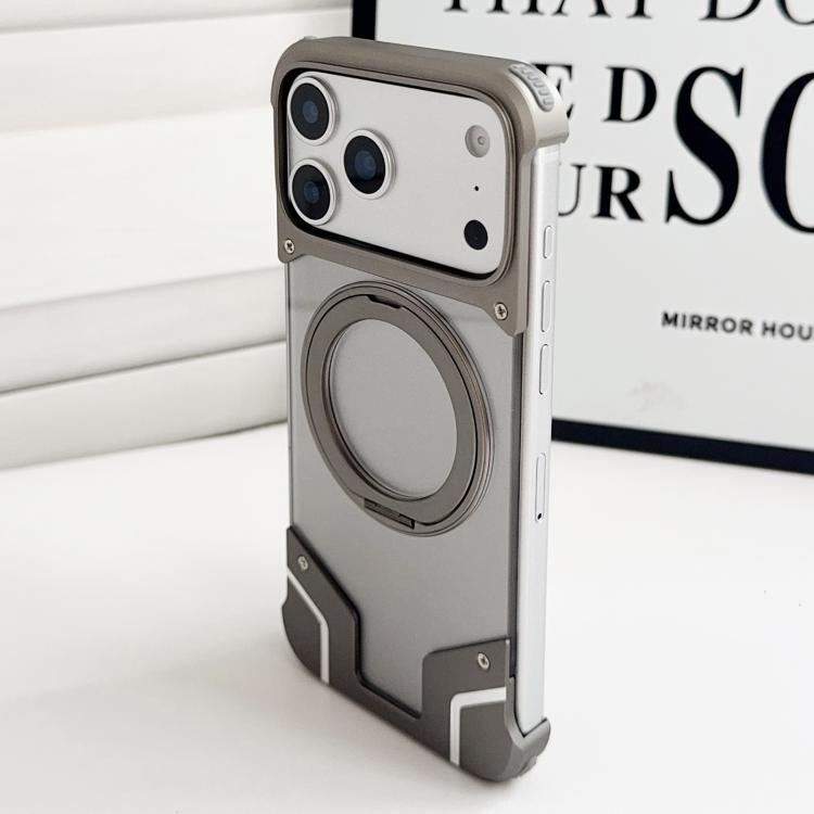 For iPhone 17 Pro Armor Original Color Metal Frameless 360 Rotation Holder Magnetic Phone Case(Titanium Color)