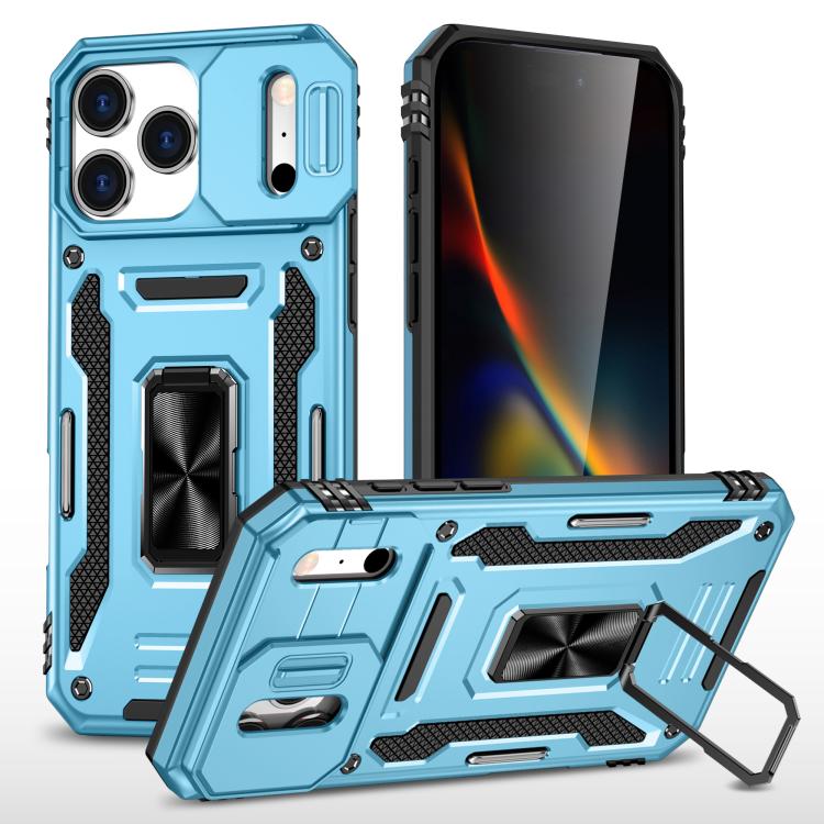 For iPhone 17 Pro Armor PC + TPU Camera Shield Phone Case(Light Blue)