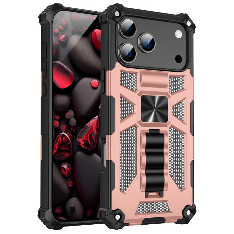 For iPhone 17 Pro Armor Shockproof TPU + PC Magnetic Phone Case with Holder(Rose Gold)