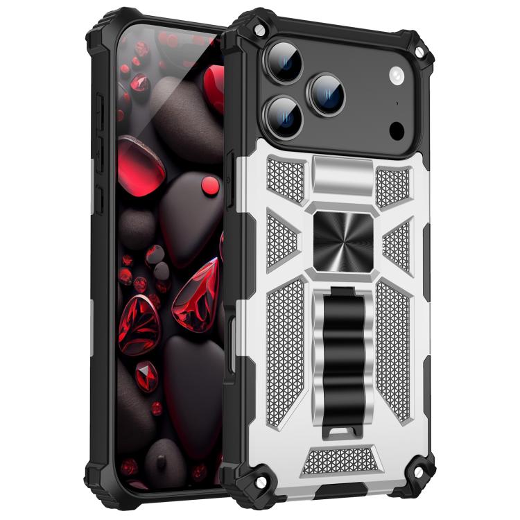 For iPhone 17 Pro Armor Shockproof TPU + PC Magnetic Phone Case with Holder(Silver)