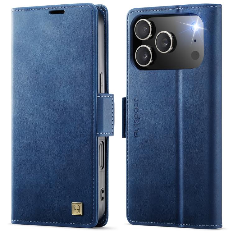 For iPhone 17 Pro AutSpace A11 Side Buckle MagSafe Magnetic RFID Phone Leather Case(Blue)