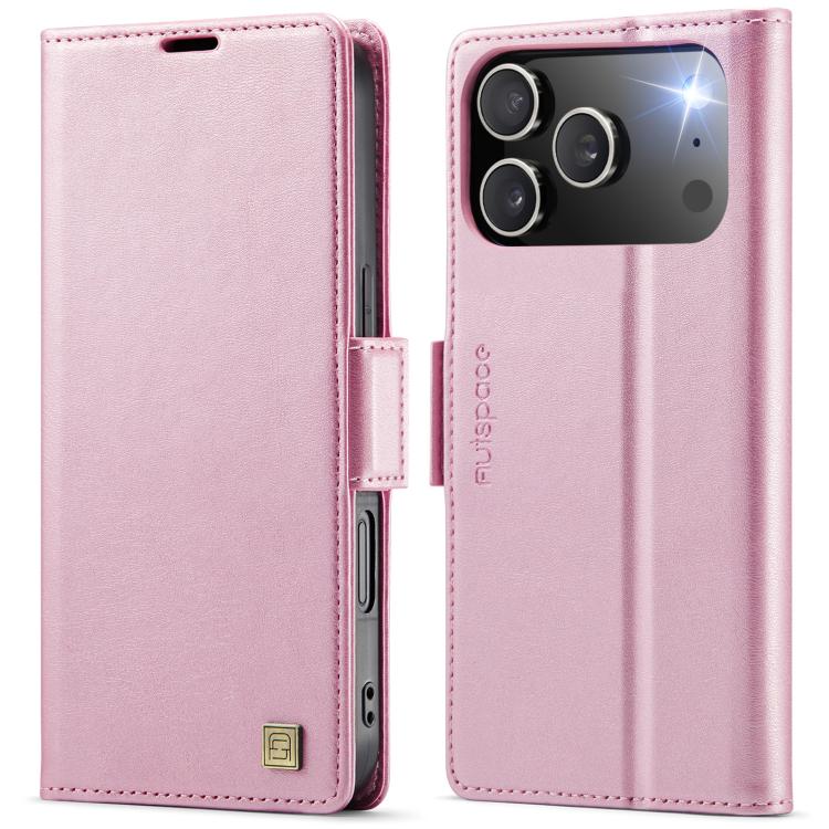 For iPhone 17 Pro AutSpace A11 Side Buckle MagSafe Magnetic RFID Phone Leather Case(Rose Gold)