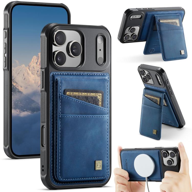 For iPhone 17 Pro AutSpace A12 MagSafe Magnetic RFID Card Bag Phone Case(Blue)