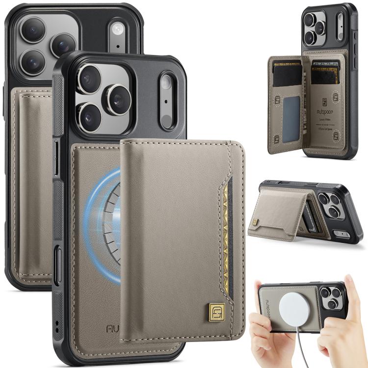 For iPhone 17 Pro AutSpace A13 MagSafe Magnetic RFID Flip Card Bag Phone Case(Grey)
