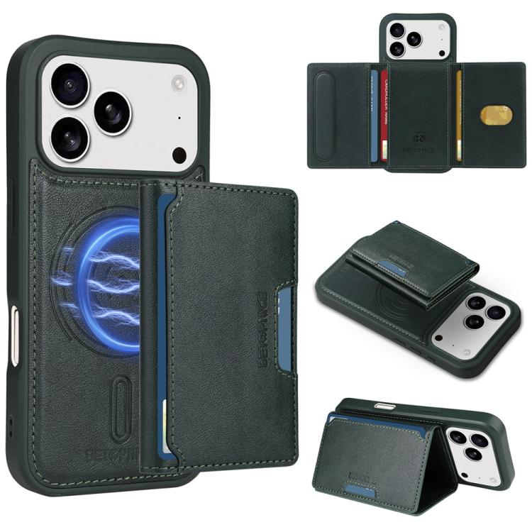 For iPhone 17 Pro BETOPNICE Horizontal Flip Detachable MagSafe Wallet Phone Case(Green)