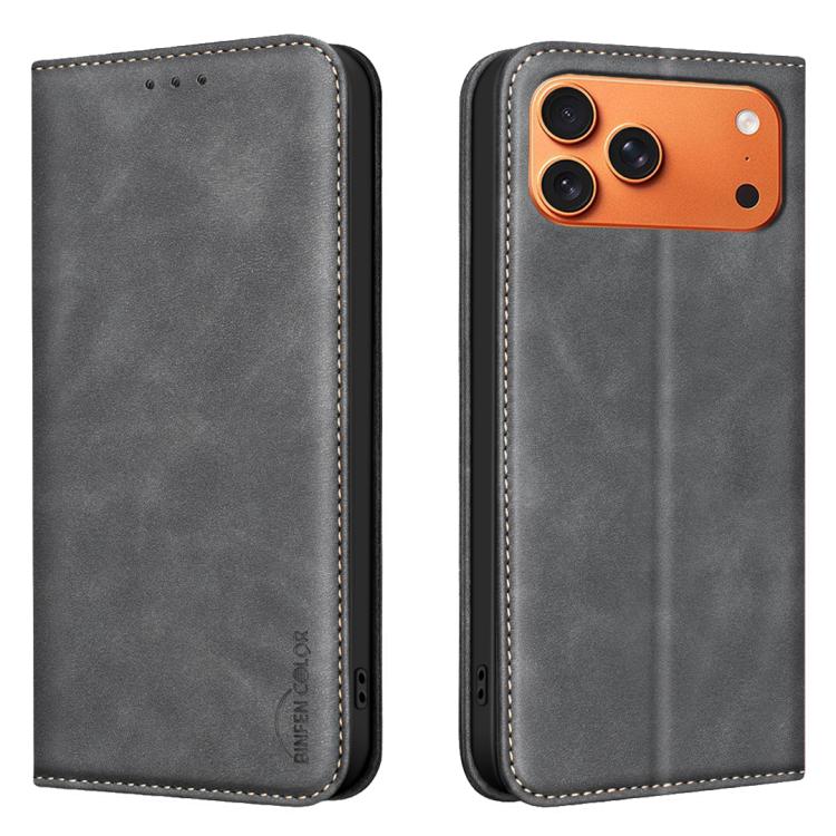 For iPhone 17 Pro BINFEN COLOR Calfskin Texture Magnetic RFID Vegan Leather Phone Case(Black)