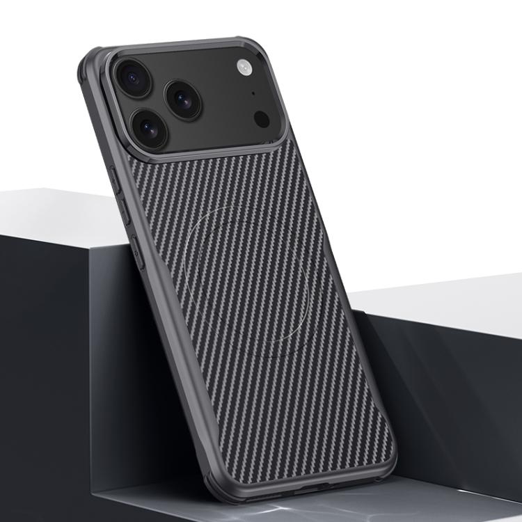 For iPhone 17 Pro Blade-Style Carbon Fiber Texture Magnetic Skin-Feel Phone Case(Graphite Black)