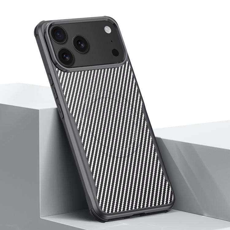 For iPhone 17 Pro Blade-Style Carbon Fiber Texture Magnetic Skin-Feel Phone Case(Silver Gray)