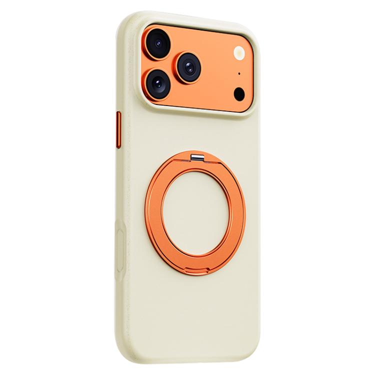 For iPhone 17 Pro Boundless Series Rock Sand Magnetic Phone Case with 360 Degree Rotating Alloy Stand(Beige)