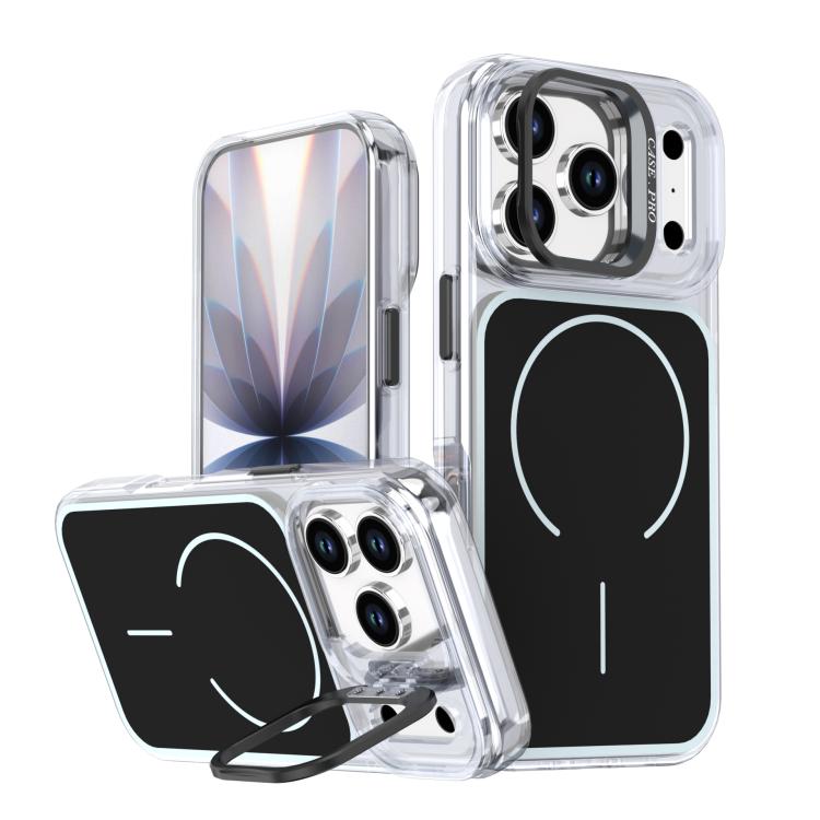 For iPhone 17 Pro Bright Color Blocking Camera Bracket Magnetic Phone Case(Black)