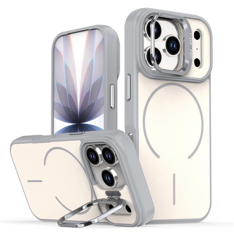 For iPhone 17 Pro Bright Color Contrast Skin-feel Camera Bracket Magsafe Phone Case(Grey)