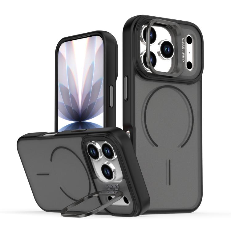 For iPhone 17 Pro Bright Color Frosted Skin-feel Camera Bracket Magsafe Phone Case(Black)