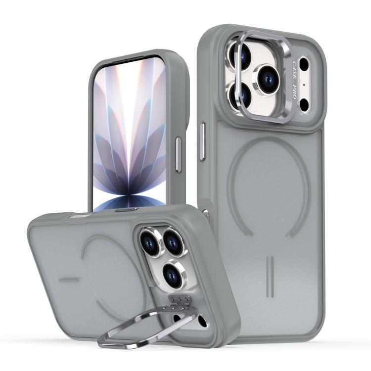 For iPhone 17 Pro Bright Color Frosted Skin-feel Camera Bracket Magsafe Phone Case(Grey)