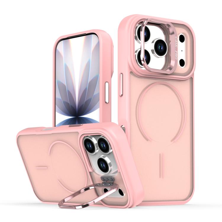 For iPhone 17 Pro Bright Color Frosted Skin-feel Camera Bracket Magsafe Phone Case(Pink)