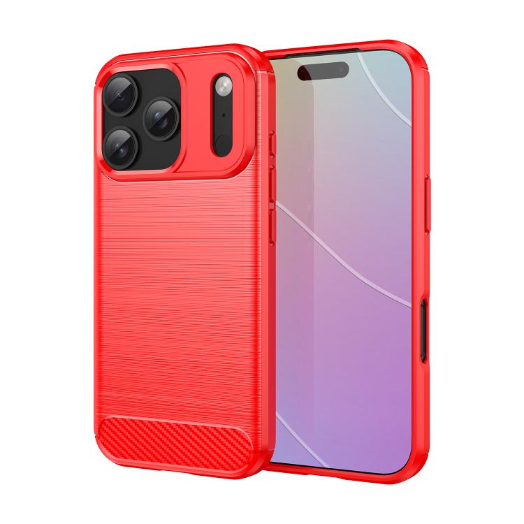 For iPhone 17 Pro Brushed Texture Carbon Fiber TPU Phone Case(Red)