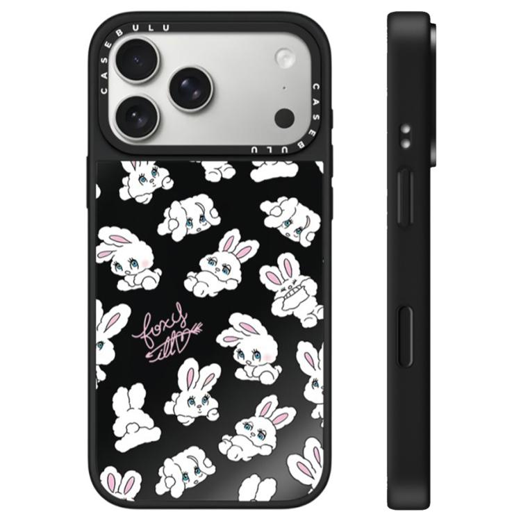 For iPhone 17 Pro Bunny Series Pattern Camera Control Button Mirror Phone Case(Bunny Black)