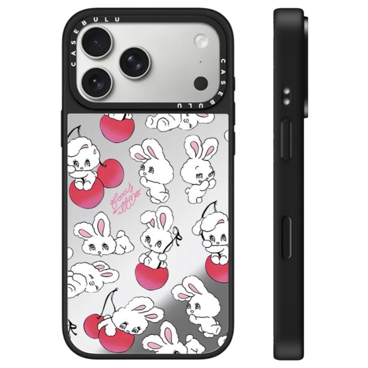 For iPhone 17 Pro Bunny Series Pattern Camera Control Button Mirror Phone Case(Cherry White Bunny)